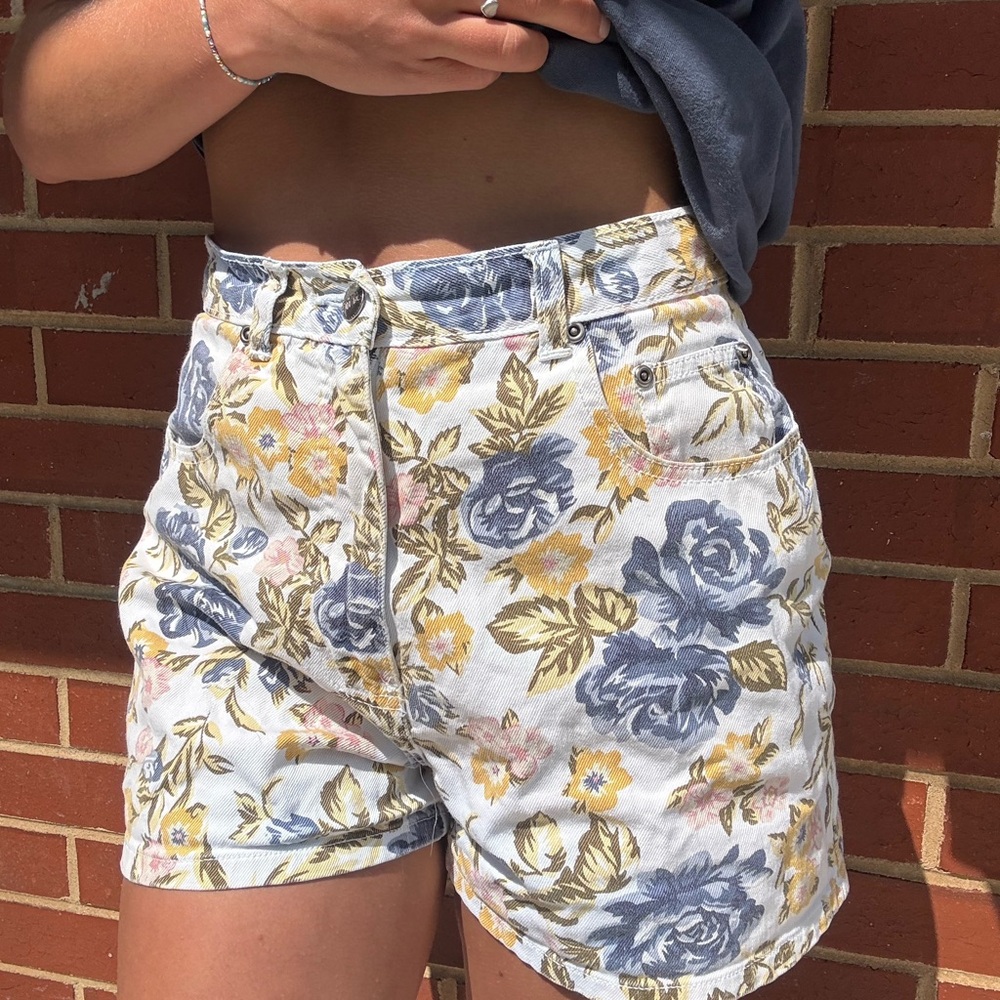 Vintage America High Waist Blue and Yellow Floral Shorts